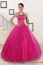 Perfect Fuchsia Quinceanera Dresses with Beading and Appliques for 2015 XFNAO140FOR