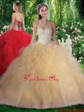 Pretty Champagne Ball Gown Beading and Ruffles Sweet 16 Gowns SJQDDT315002FOR