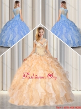 Pretty Straps Champagne Quinceanera Gowns with Beading and Ruffles SJQDDT317002FOR