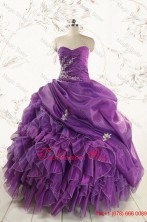 Romantic Purple Ball Gown 2015 Quinceanera Dress with Appliques and Ruffles FNAO5845FOR