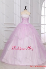 Strapless Appliques Full Length White and Baby Pink Quinceanera Dress FFQD098FOR