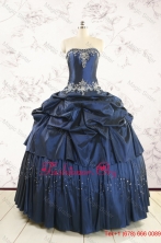 Summer Cheap Navy Blue Quinceanera Dress with Embroidery and Pick Ups FNAO104FOR