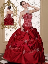 Top Selling Embroidery Wine Red Strapless Quinceanera Dresses MLD090710AFOR