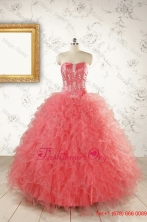 Watermelon Red Exquisite Quinceanera Dresseswith Appliques and Ruffles FNAO805FOR