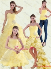 Yellow Beaded and Ruffled Sweetheart Quinceanera Dress for 2015 MQR50TZA2FOR