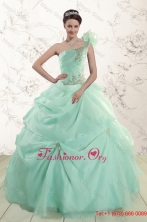 2015 Apple Green One Shoulder Cheap Quinceanera Dresses with Appliques XFNAO640FOR
