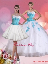 2015 Beaded Sweetheart Quinceanera Dress in White and Blue QDML059TZFOR