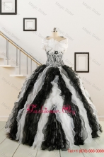 2015 Black and White Sweetheart Dress for Quinceanera with Ruffles FNAO776BFOR