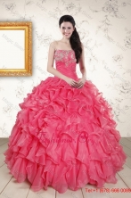2015 Hot Pink Strapless Quinceanera Dresses with Beading and Ruffles XFNAO055FOR