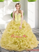 2015 Luxurious Beading and Rolling Flowers Gold Sweet 15 Dresses SJQDDT17002-5FOR