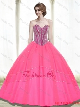 2015 Popular Ball Gown Beading Sweetheart Hot Pink Quinceanera Dresses QDDTA65002FOR