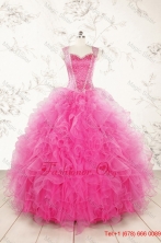 2015 Pretty Straps Hot Pink Quinceanera Dresses with Beading FNAOA46FOR