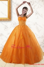 2015 Princess Orange Quinceanera Dresses with Appliques XFNAO188FOR