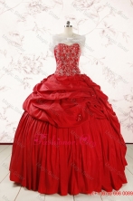 2015 Puffy Sweetheart Beading Quinceanera Dresses in Red FNAO207AFOR