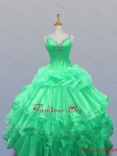 2015 Straps Quinceanera Dresses with Beading and Ruffled Layers SWQD003-7FOR