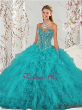 2015 Top Seller Beading and Ruffles Sweet 15 Dresses in Turquoise QDDTA4001-5FOR