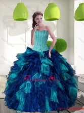 2015 Unique Multi Color Sweet 15 Dress with Beading and Ruffles QDDTD25002FOR