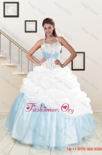 2015 White and Blue Ball Gown Quinceanera Dress with Halter XFNAO085FOR