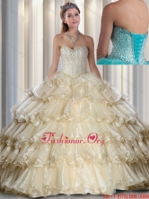 2016 Hot Sale Sweetheart Beading and Ruffled Layers Champange Quinceanera Dresses SJQDDT291002FOR