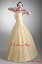 A-line Sweetheart Full Length Ruche Quinceanera Dress in Light Yellow FFQD064FOR