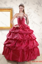 Appliques 2015 Red Quinceanera Dresses with Lace Up XFNAO5824-1FOR