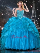 Artistic Ball Gown Beaded Detachable Quinceanera Gowns in Blue QDDTA111002FOR
