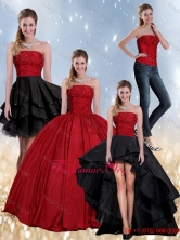 Beaded Strapless Ball Gown 2015 Quinceanera Dress in Red and Black QDZY597TZA2FOR