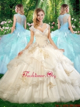 Beautiful Straps Champagne Quinceanera Dresses with Beading and Appliques SJQDDT329002FOR