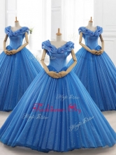Classical Blue Off the Shoulder Long Quinceanera Dresses with Appliques SWQD061FOR
