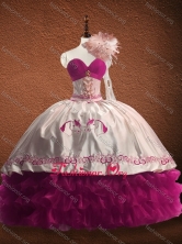 Customized Fuchsia and White Quinceanera Dress with Ruffled Layers and Pattern SWQD077-2FOR