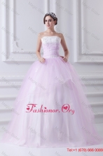 Cute Ball Gown Strapless Beading and Appliques Tulle Baby Pink Quinceanera DressFVQD029FOR