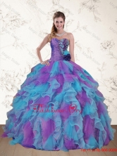 Cute Strapless Beading and Ruffles Multi Color Sweet 15 Dress QDZY453TZFXFOR