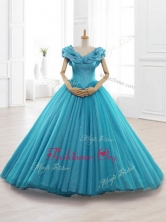 Exquisite Cap Sleeves Teal Quinceanera Gowns with Appliques SWQD061-1FOR