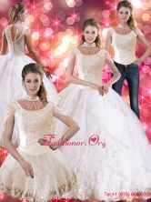 Flirting Laceed and Beaded Quinceanera Dress with Cap Sleeves SJQDDT45001FOR