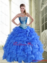 Gorgeous Beading and Ruffles Strapless Blue Quinceanera Dresses for 2015 Spring QDDTA43002FOR