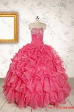 Hot Pink Strapless Beading and Ruffles Ball Gown 2015 Quinceanera Dresses FNAO055FOR