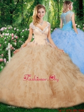 Hot Sale Ball Gown Champagne Quinceanera Gowns with Beading and Ruffles SJQDDT331002FOR