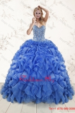 Hot Sale Beaded Royal Blue Sweet 15 Dresses with Sweep Train XFNAO5961FOR