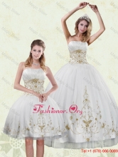Inexpensive Embroidery White and Gold Quinceanera Dress for 2015 XFNAO5789TZFOR