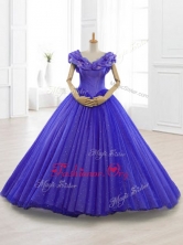 Latest Appliques Cap Sleeves Sweet 15 Dresses in Purple SWQD061-2FOR