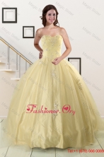 Latest Appliques Quinceanera Dress in Light Yellow For 2015 XFNAO823FOR