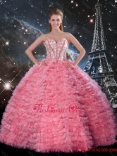 Latest Ball Gown Beaded Rose Pink Quinceanera Dresses with Ruffles QDDTA92002FOR