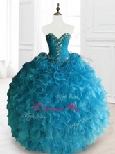 Latest Beading and Ruffles Sweetheart Quinceanera Dresses in Blue SWQD066-3FOR