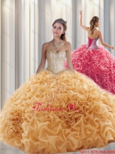 Luxurious Ball Gown Sweetheart Beading Champagne Quinceanera Dresses with Brush Train SJQDDT313002FOR