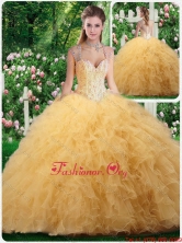 Luxurious Straps Beading and Ruffles Sweet 16 Dresses in Champange SJQDDT277002FOR