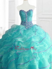 Modern Aqua Blue Sweet 16 Dresses with Beading and Ruffles SWQD067-1FOR