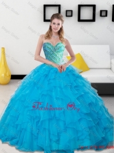 Modest 2015 Baby Blue Beading and Ruffles Sweetheart Quinceanera Dresses SJQDDT14002FOR