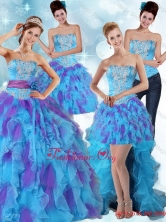Multi Color Strapless Quinceanera Dress with Ruffles and Sash PDZY471TZA2FOR