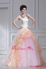 Multi-color Ball Gown Strapless Ruffles Court Train Quinceanera DressFVQD043FOR