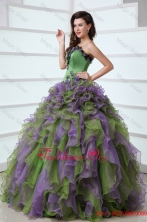Multi-color Strapless Appliques and Ruffles Quinceanera Dress with Organza FFQD0117FOR